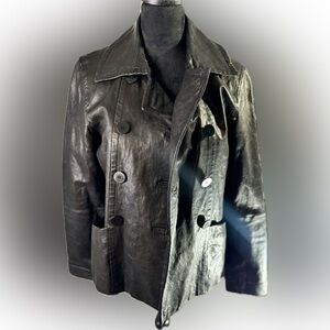 VTG Y2K Kenneth Cole Black Genuine Leather Peacoat Women’s Medium Normacore